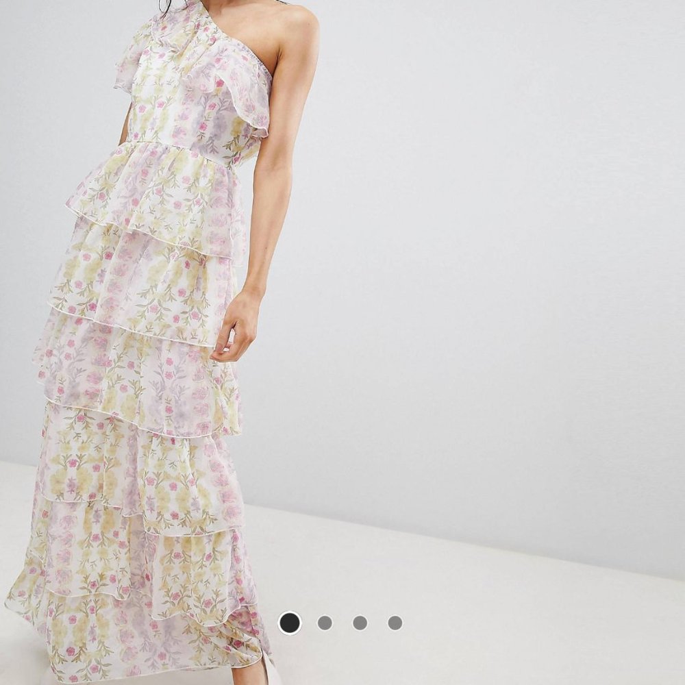 Vero Moda Ruffle One Shoulder Floral Maxi Dress